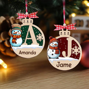 Personalized Wooden Christmas Tree Ornament with Custom Name Snowman Design