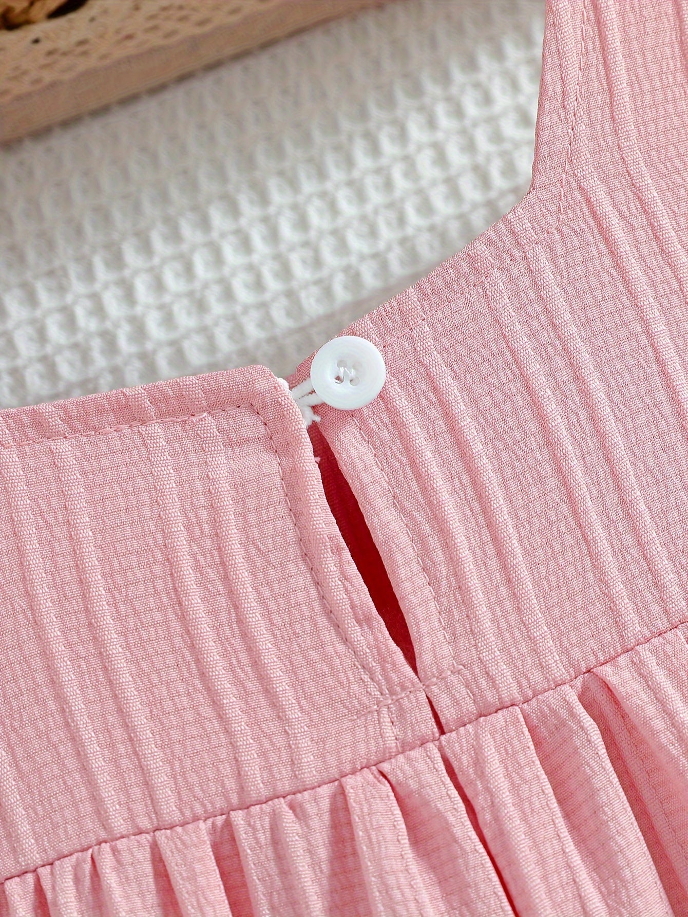 Girls' Light Blue Summer Dress with 3D Floral Embellishments Ruffle Sleeves Knee Length