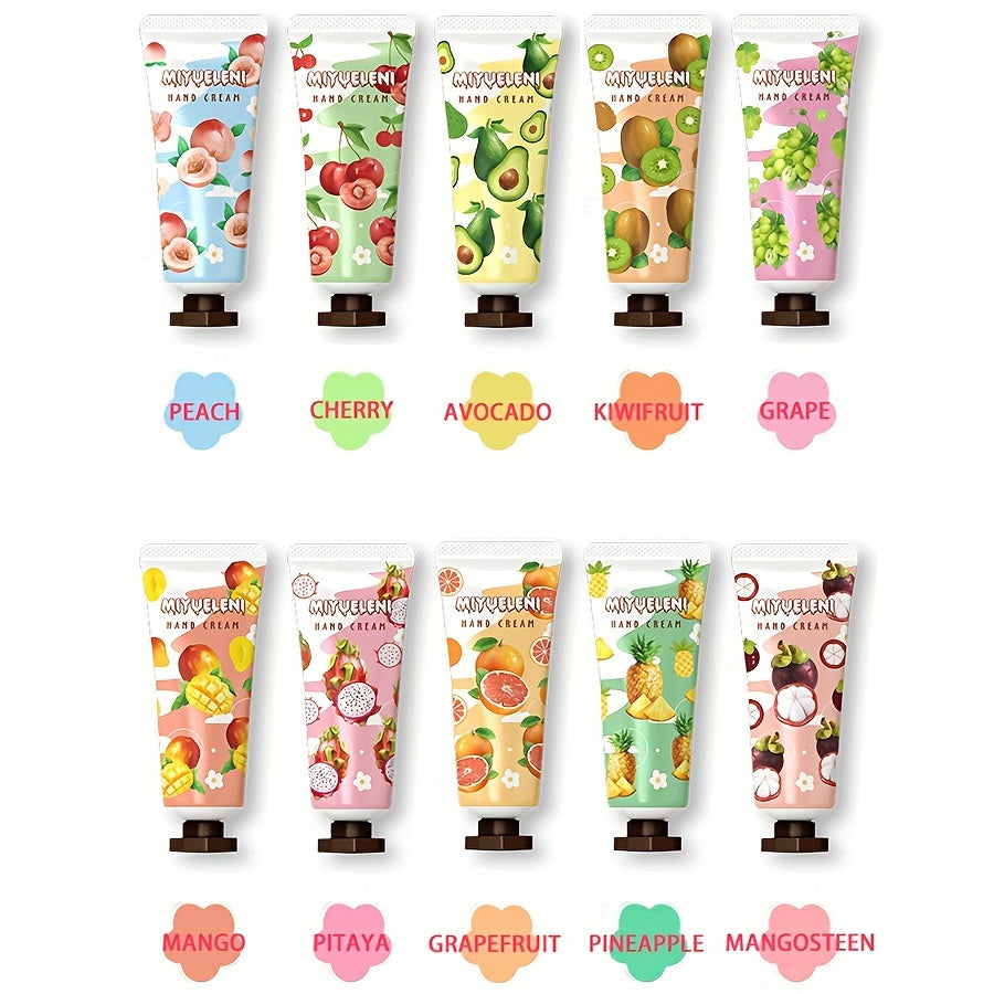 10-Piece Fruit and Plant-Based Hand Cream Set Alcohol-Free Moisturizing for Dry Skin