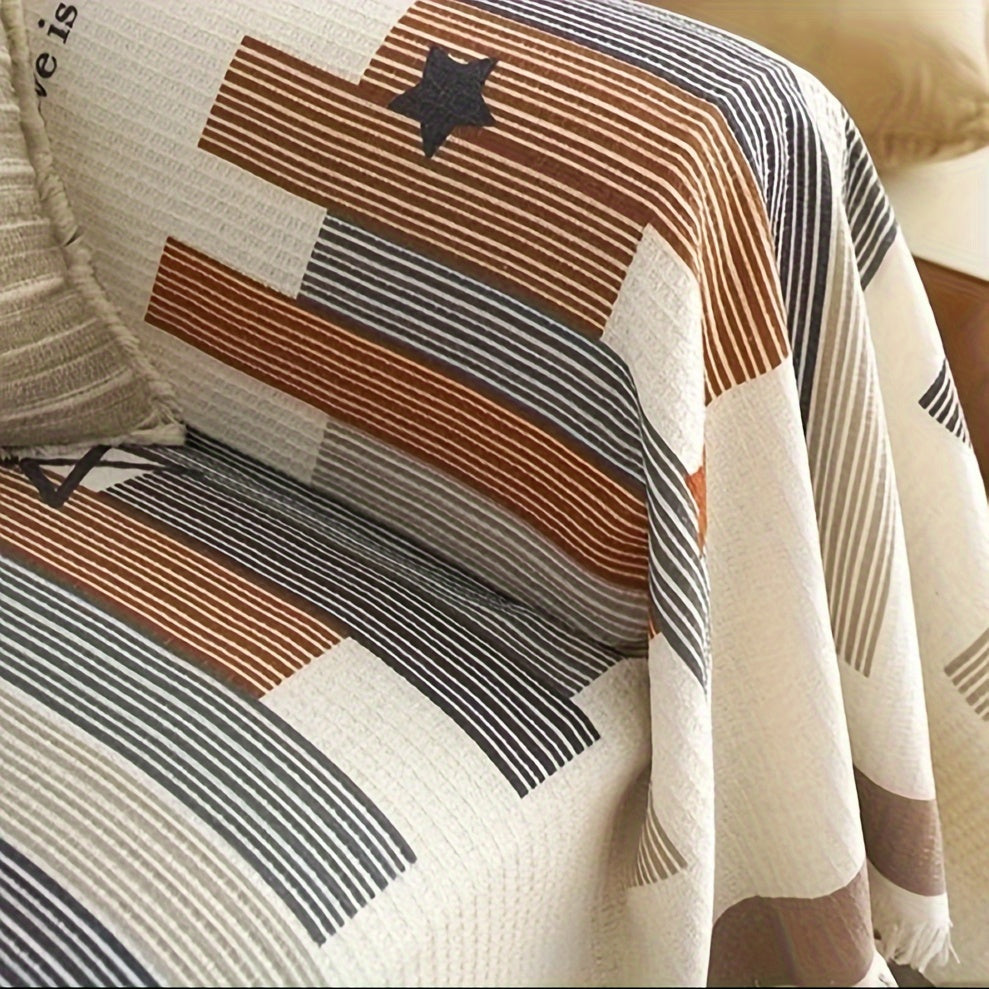 Tasselli Waffle-Knit Divan Qoplamasi - Mashinada Yuvish mumkin, Yashash xonasi va Ofis Dekor uchun Matoga Himoya