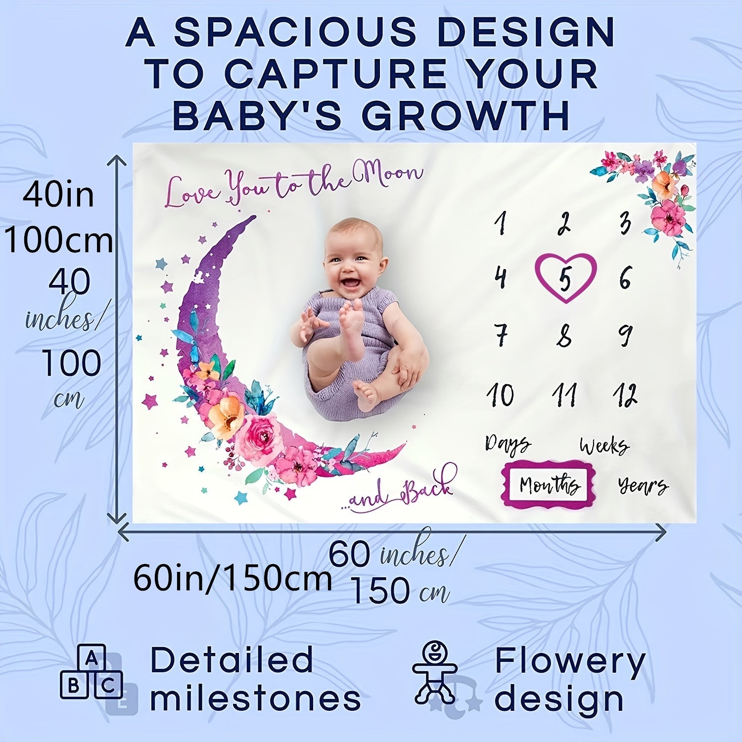 Baby Girl Monthly Calendar Blanket Large Photography Baby Blanket for New Parents