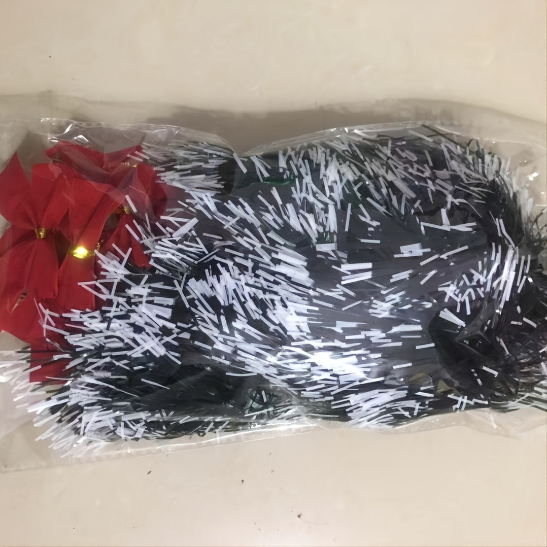 Decoración de ratán de Navidad con borde verde oscuro y blanco con detalles de copo de nieve de 6.56 pies