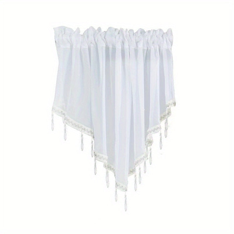 1 Chic yarim shaffof uchburchak pardasi tassellari bilan - 129.54 sm x 60.96 sm, bir xil rang, osish uchun oson rod pocket dizayni - oshxona, yashash xonasi, yotoqxona uchun ideal - turli ranglarda mavjud