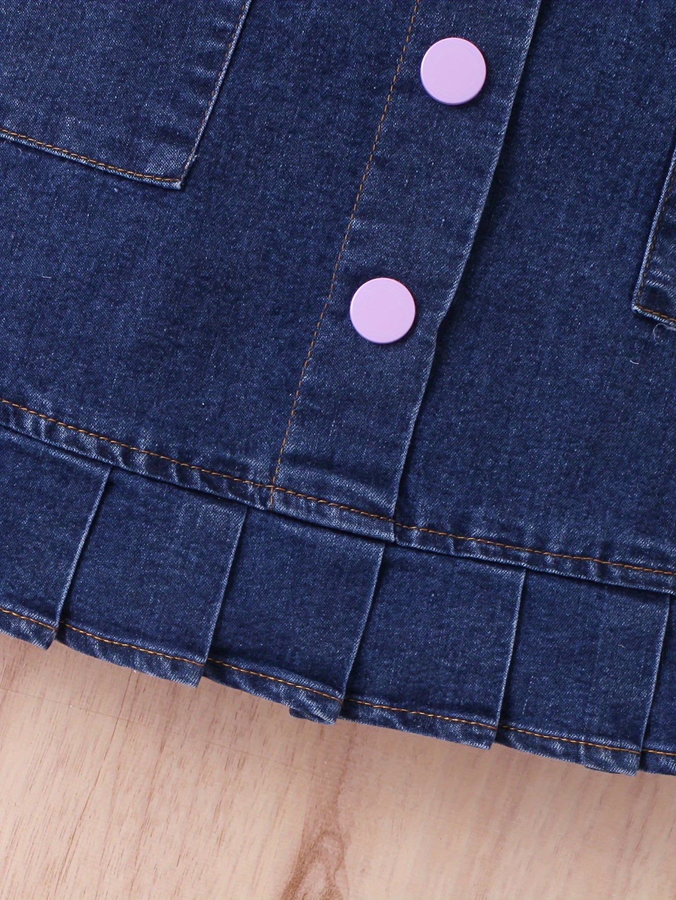 Girls' Casual Outfit Set with High Neck Long Sleeve Top Denim Vest and Pleated Knee-Length Skirt