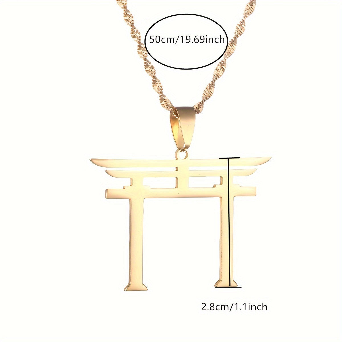 Stainless Steel Japanese Shinto Symbol Pendant Necklace for Men and Women