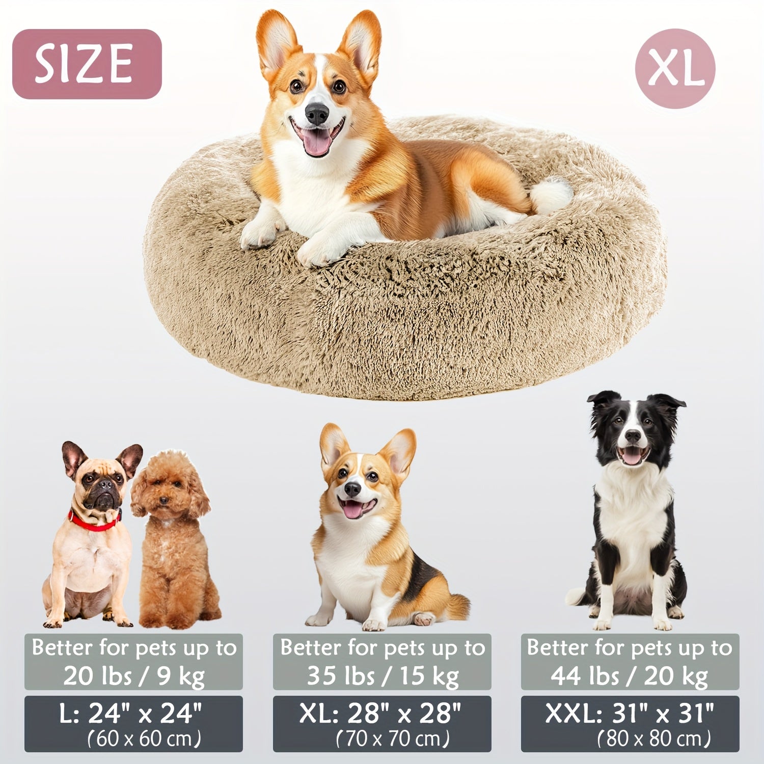 Round Dog Bed for Winter Indoor Use Polyester Non-Skid Bottom Small to Large Dogs