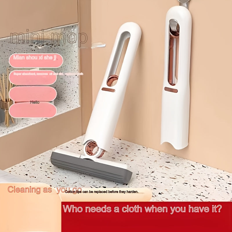 Portativ Qo'l Bilan Boshqariladigan Mini Mop - Oshxona, Hammom, Avtomobil va Shisha Yuzalarni Tozalash uchun Mukammal, Qulay Devorga O'rnatiladigan Egasi bilan Birga Kelaydi