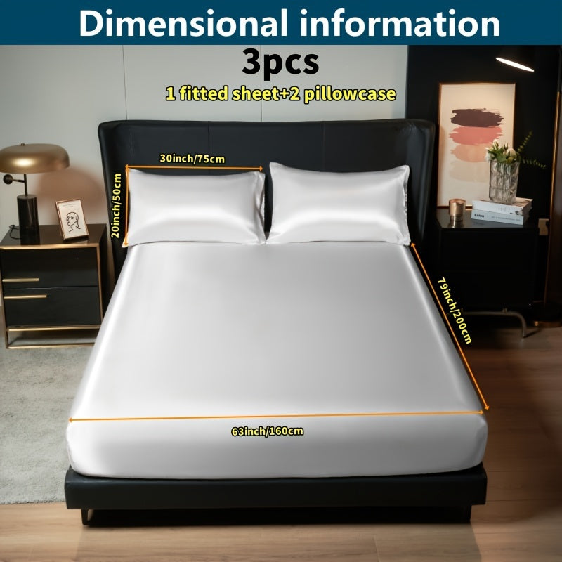 Роскошный сатиновый комплект простыней и наволочек однотонного цвета для кровати