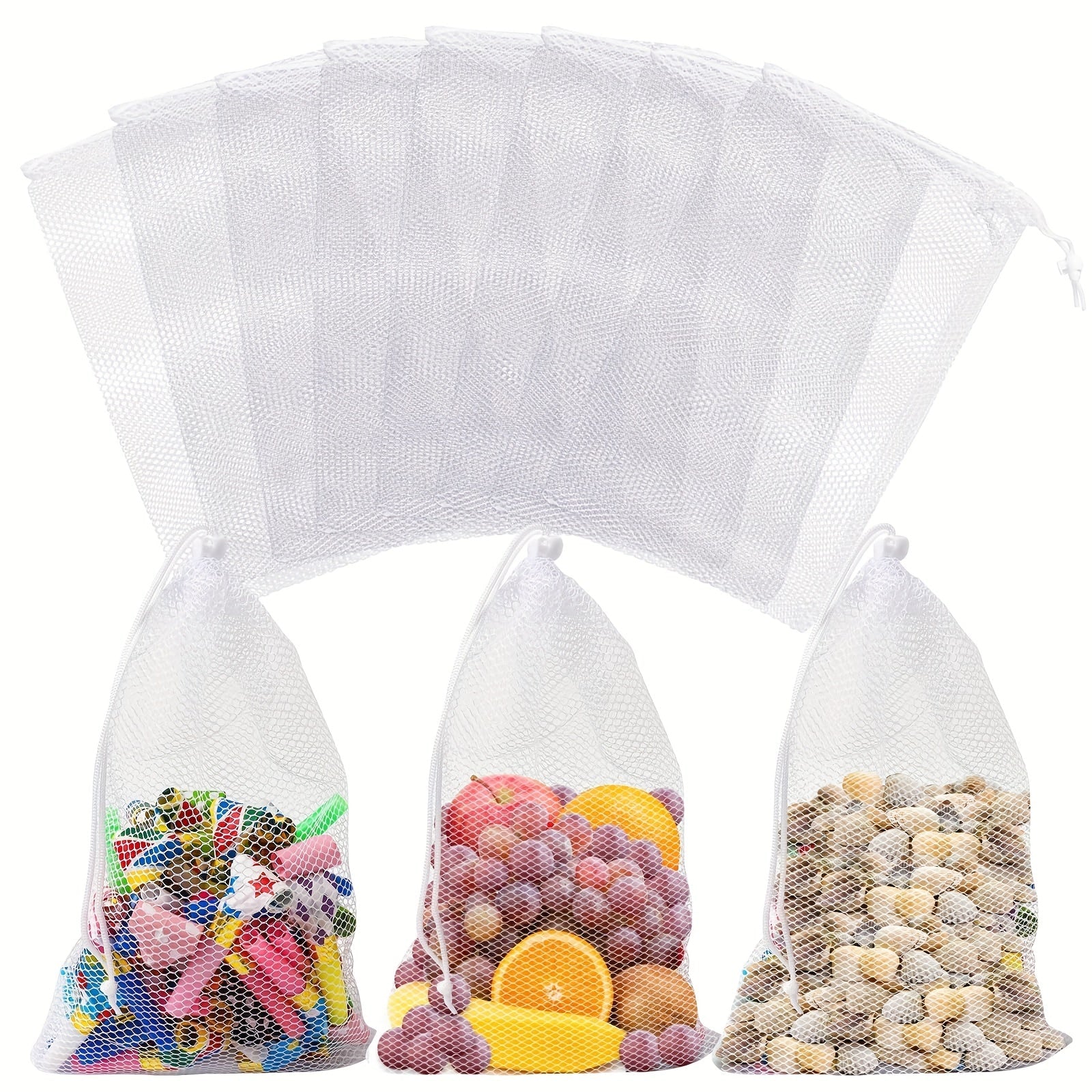 Qayta ishlatiladigan tarmoq oziq-ovqat sumkalar to'plami 5 yoki 10 ta, 30x40cm, chiziqli polyester