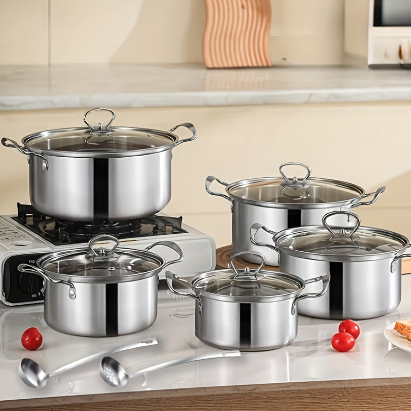 Noxud qozon to'plami - 12 dona - Qalin dizayn - Ikkita tutqich - Yorqin qoplama - Uy va tijorat foydalanishi uchun ideal