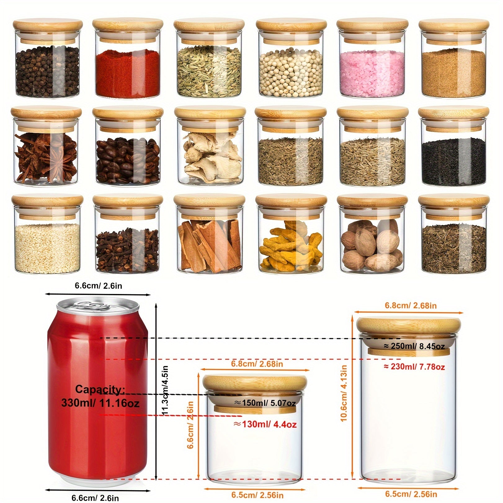 Mini Food Storage Container 5oz Glass Jar with Bamboo Lid for Herbs Sugar Salt Coffee