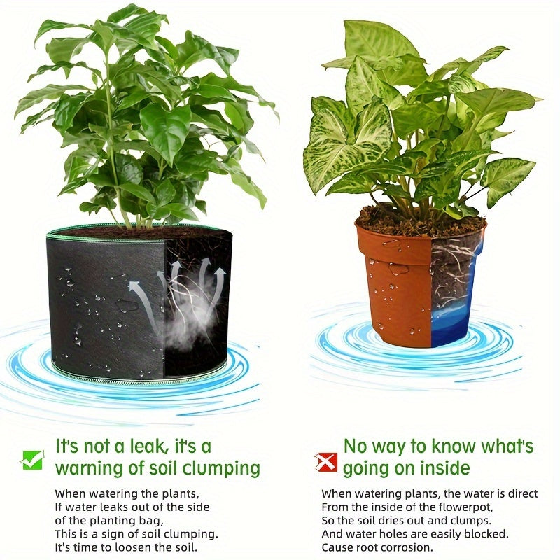 Turli o'lchamlarda mavjud bo'lgan mustahkam o'simlik yetishtirish sumkalari, turli xil gullar, sabzavotlar va boshqalar uchun ekish uchun bezakli chetlar bilan.