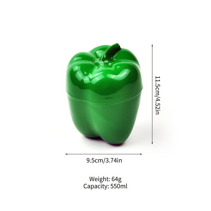 Green Pepper-Shaped Food Storage Container with Flip-Top Lid for Vegetables and Kitchen Organization