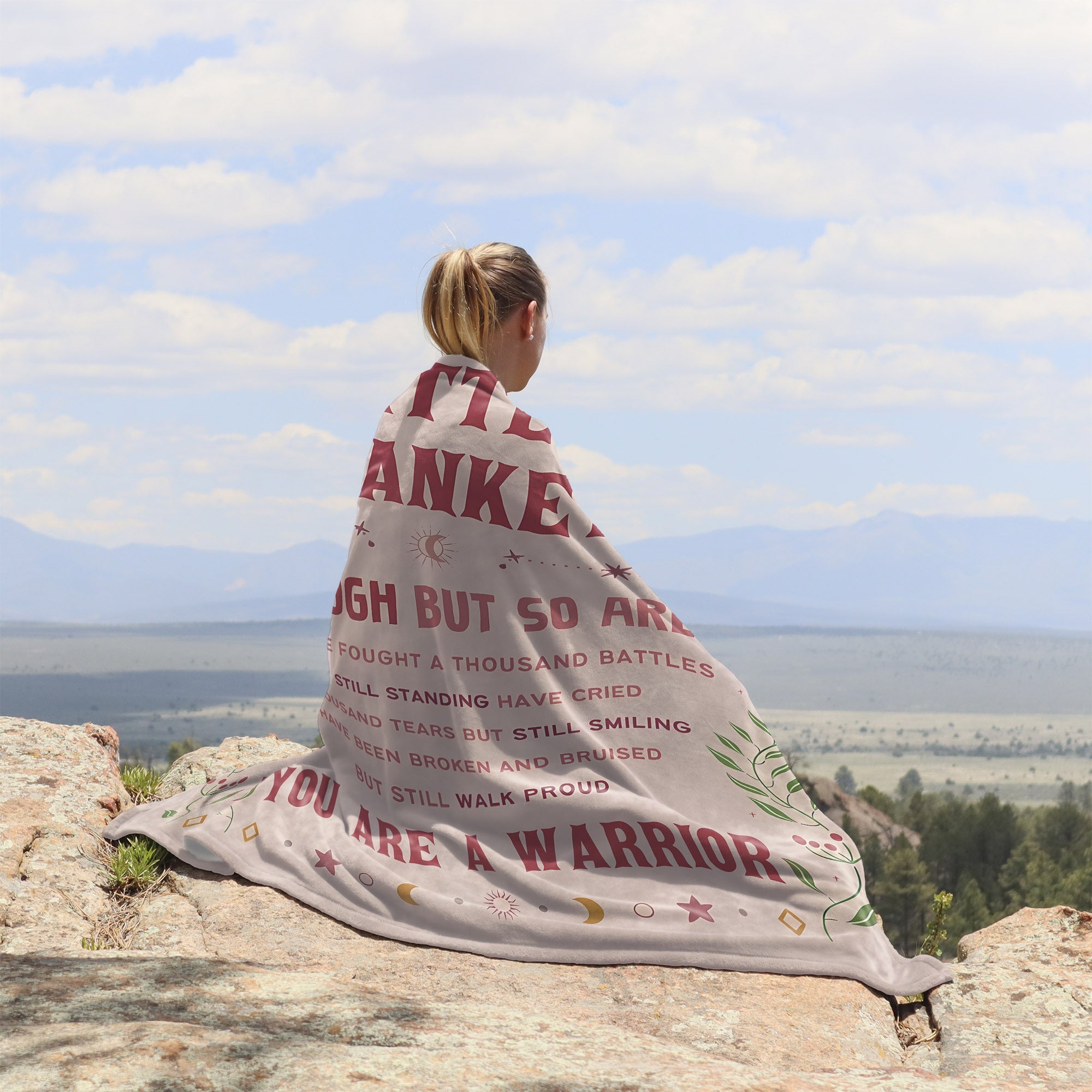 Women's Flannel Cancer Care Blanket with Uplifting Quotes for Chemo and Healing