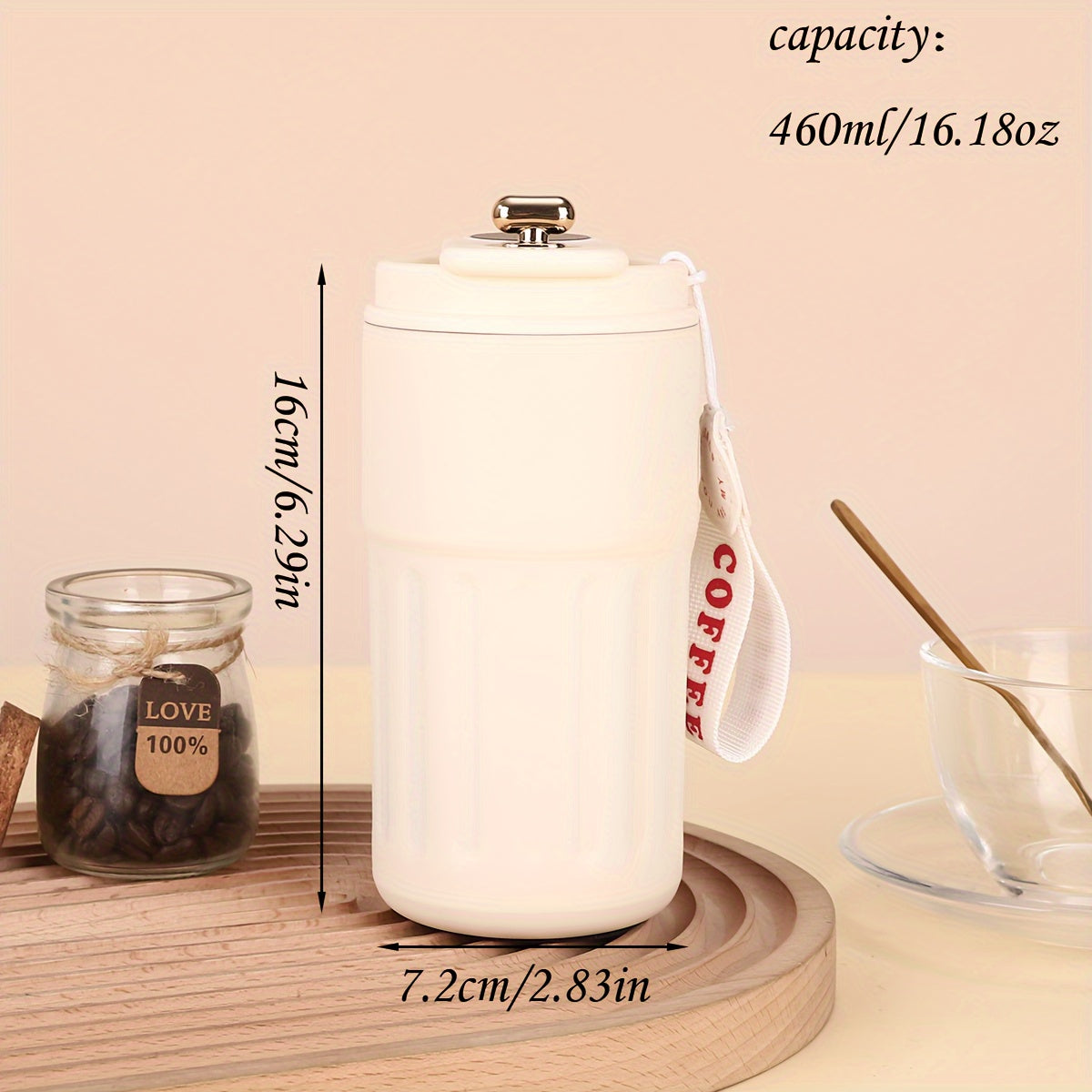 Стильная кофейная чашка из нержавеющей стали с двойной изоляцией, идеально подходящая как для мужчин, так и для женщин. Оснащена летним дизайном с ремешком, минималистичная и элегантная.