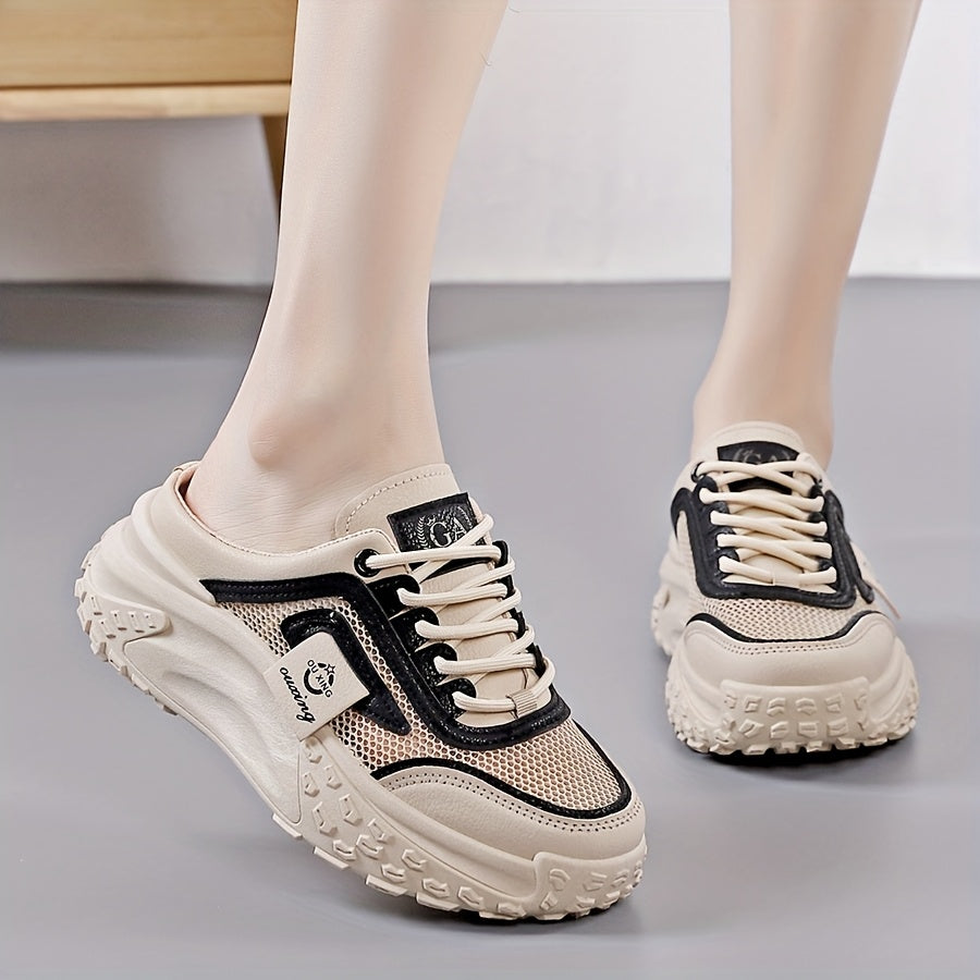 Women's Mesh Casual Sneakers Low-Top Lace-Up Walking Shoes Khaki