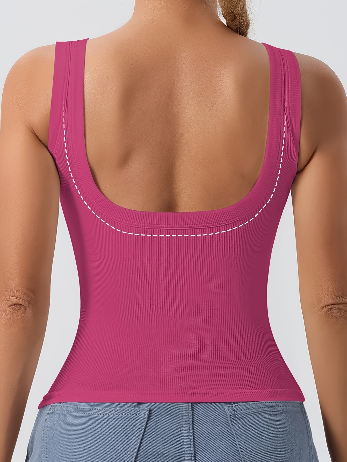 Women's Solid Rayon Tank Top with Removable Chest Pads Backless Sleeveless Summer Casual