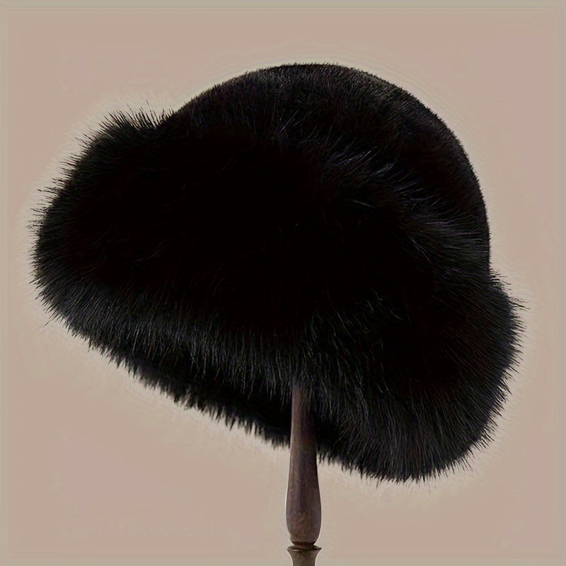 Qishki ayollar uchun soxta mo'yna shlyapa, yumshoq va iliq sovuqdan himoya qiluvchi plush kossak shlyapasi