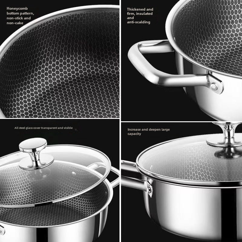 Large Capacity Stainless Steel Stockpot with Honeycomb Design Non-Stick Double Boiler Universal Hot Pot for Induction