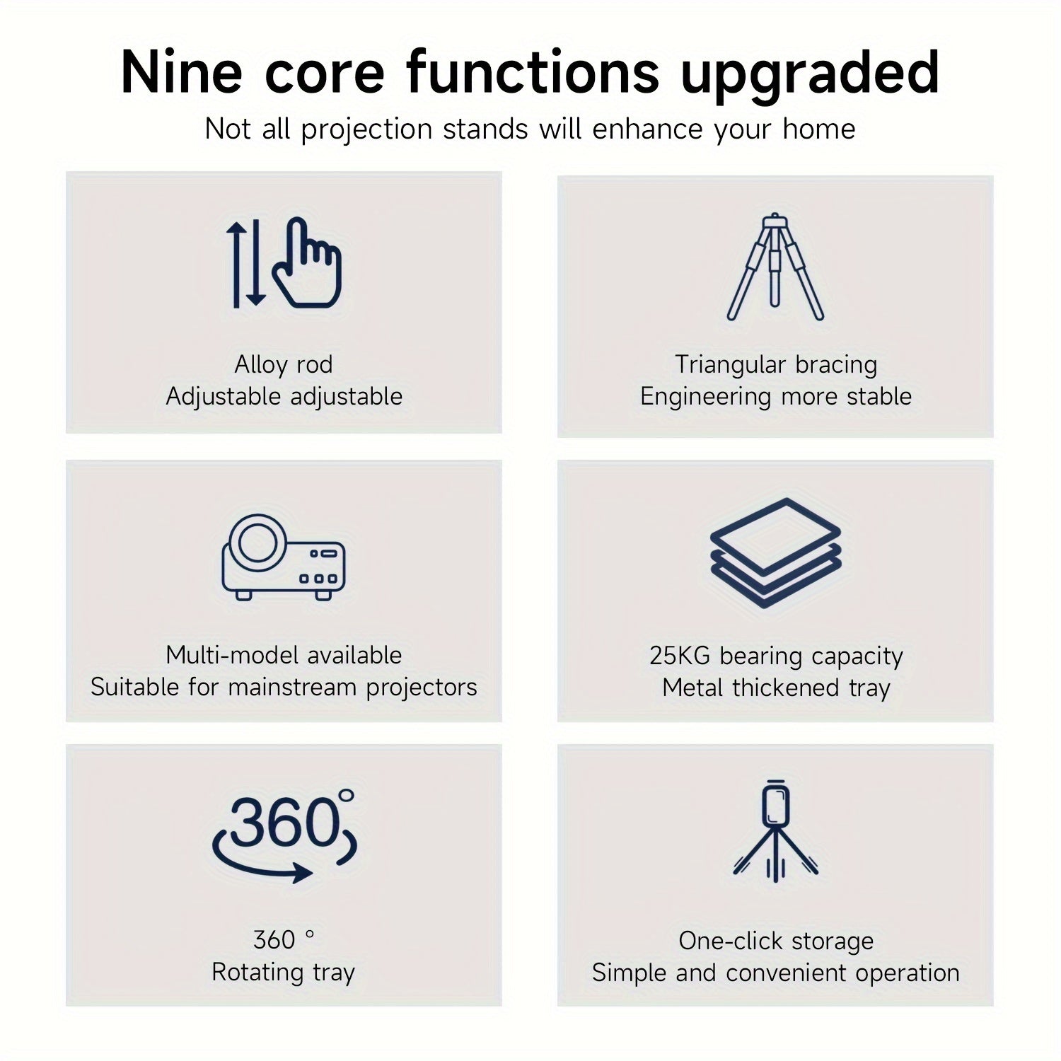 Soporte para proyector de acero inoxidable con banda elástica, altura ajustable, trípode plegable para hogar y oficina