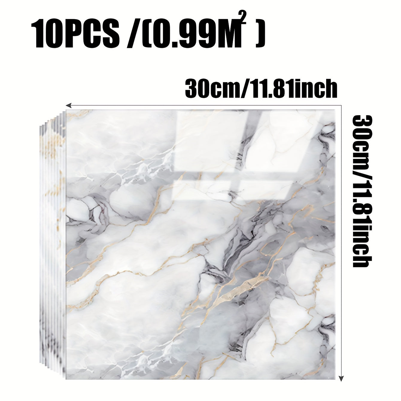 10PCS Marble Texture Self-Adhesive Wallpaper Waterproof Aluminum Foil Wall Covering Insulation