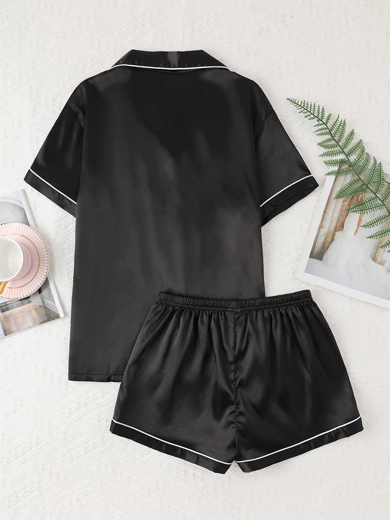 Adult Satin Solid Color Double Shorts Pajama Set