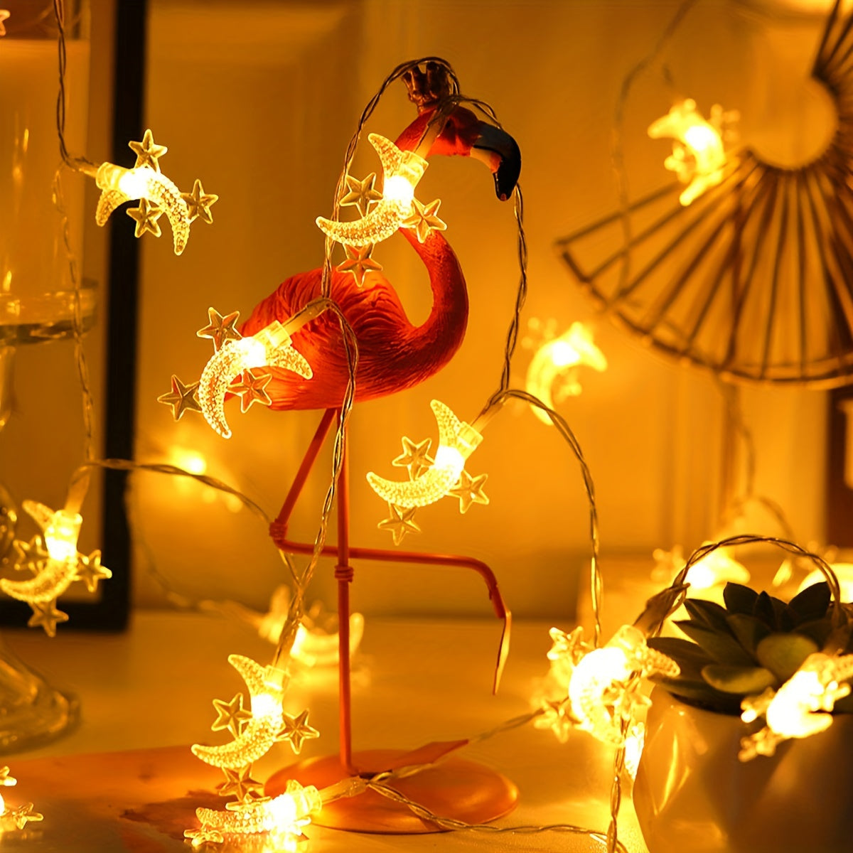 Battery Powered Star and Moon String Lights for Home Decor Indoor Festive Holiday Christmas Ramadan