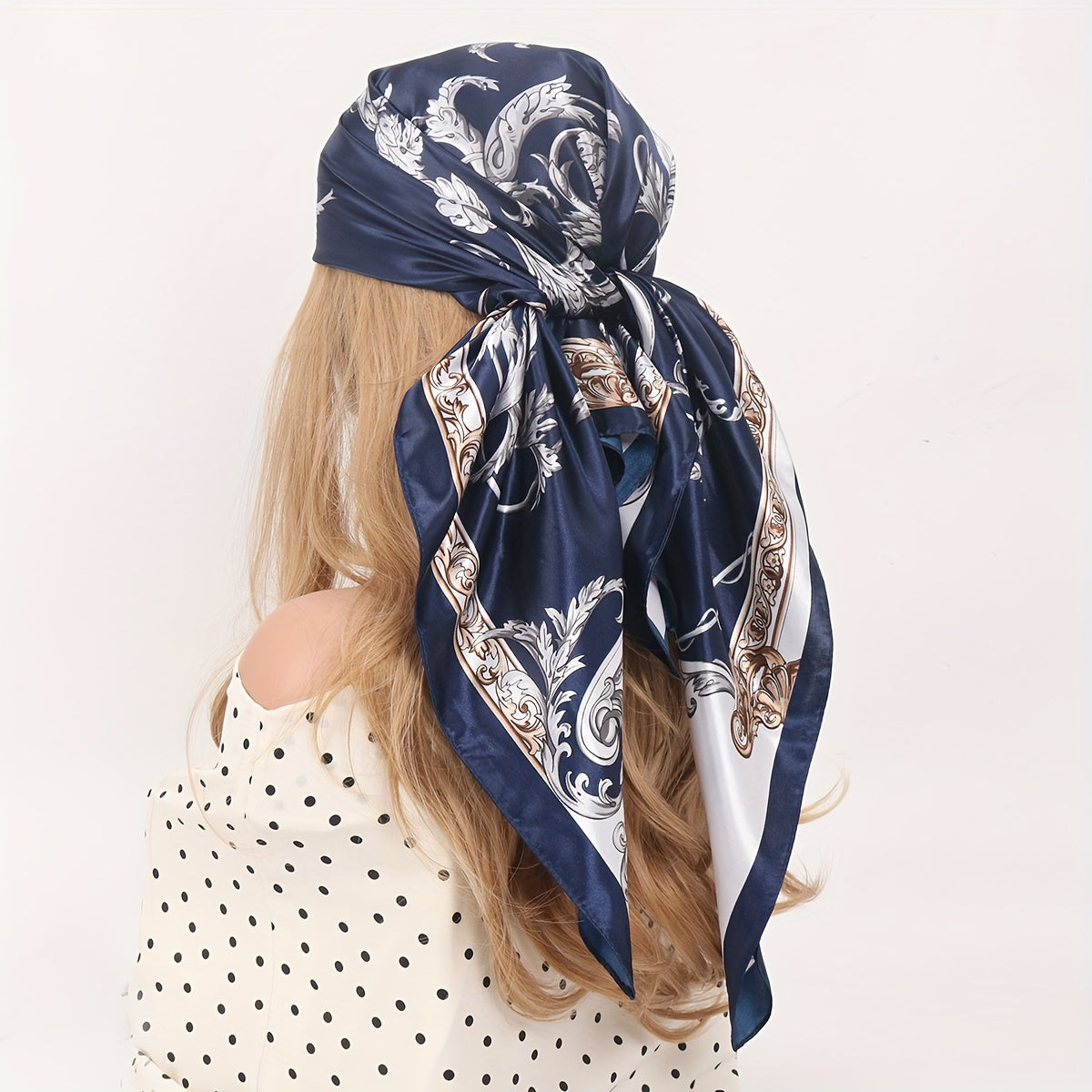 Vintage Print Square Scarf 89.99cm Light Satin Silk Casual Sun Protection Headscarf
