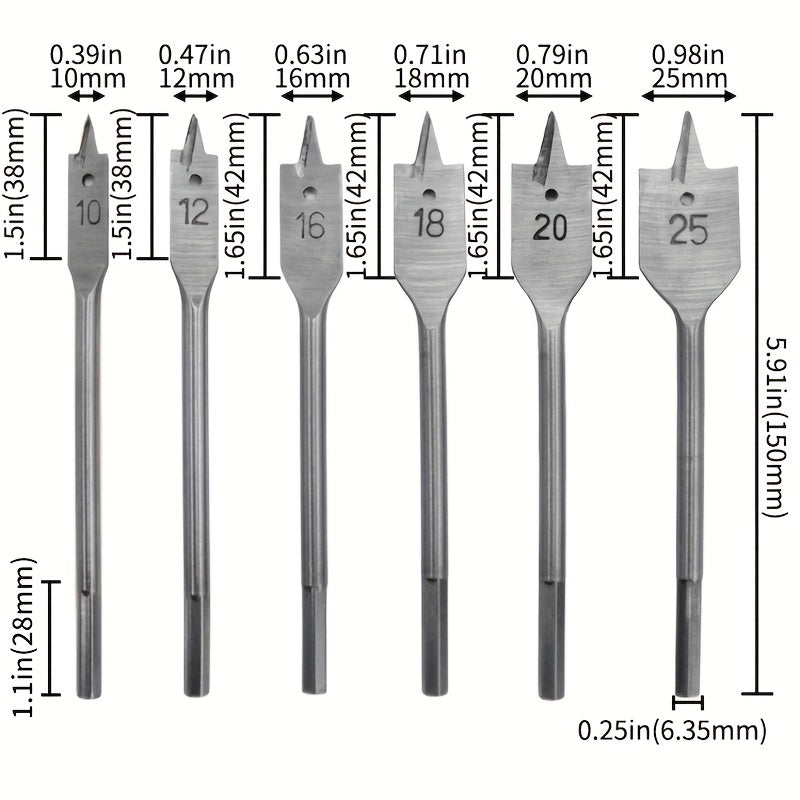 6PCS Titanium Flat Drill Bit Set for Wood Hole Opener Carpentry