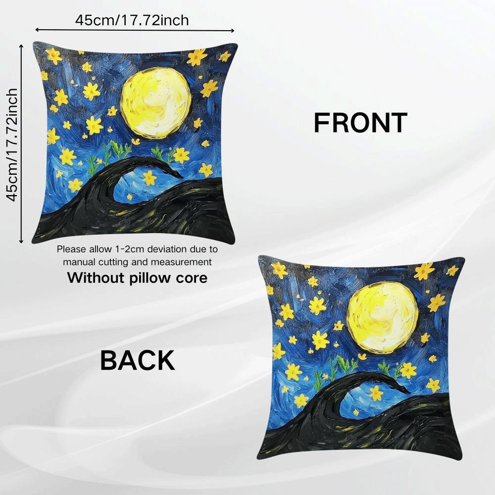 Black Cat and Moon Throw Pillow Cover Polyester Zipper Removable Washable
