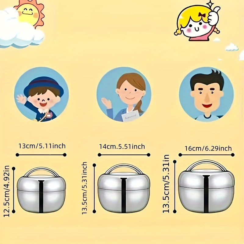 Round Stainless Steel Insulated Lunch Box Double Layer Leakproof Bento Box for Office and Students