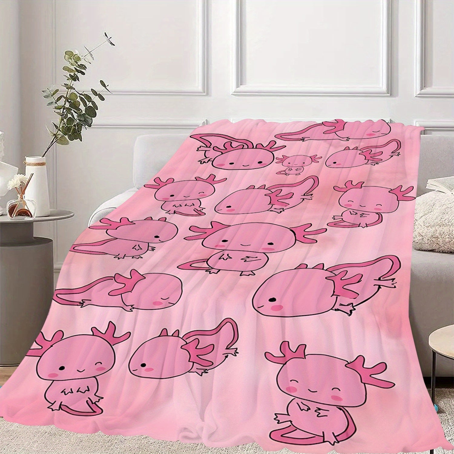 Pink Cartoon Salamander Fleece Blanket for Kids and Adults Lightweight Soft Warm