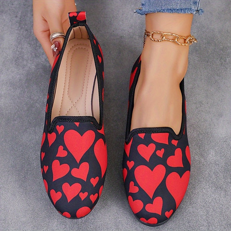 Women's Heart Pattern Slip-On Flats Fabric Shoes Comfortable All-Season