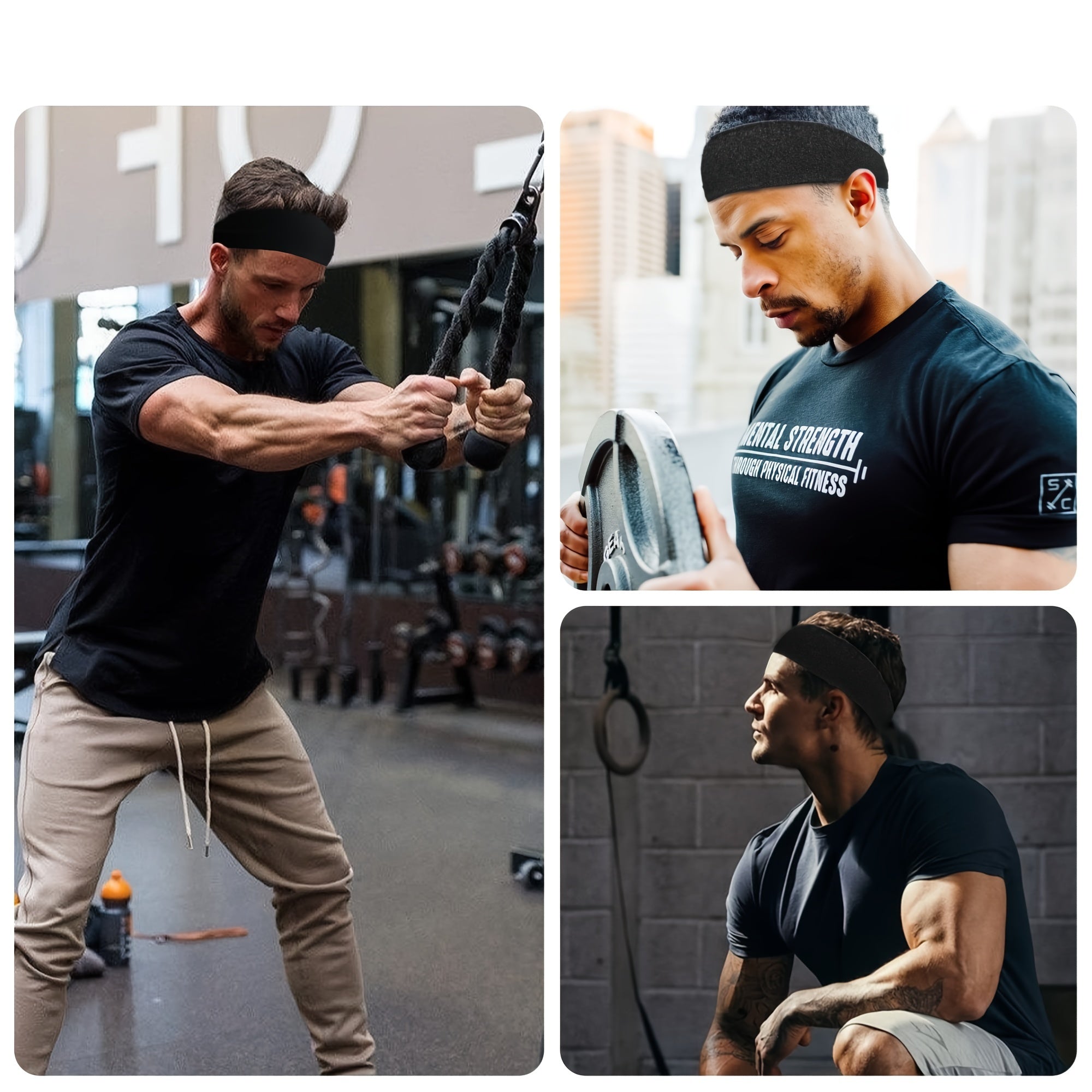 Men's Breathable Mesh Sports Headbands for Running Yoga Fitness Workout Pack of 5