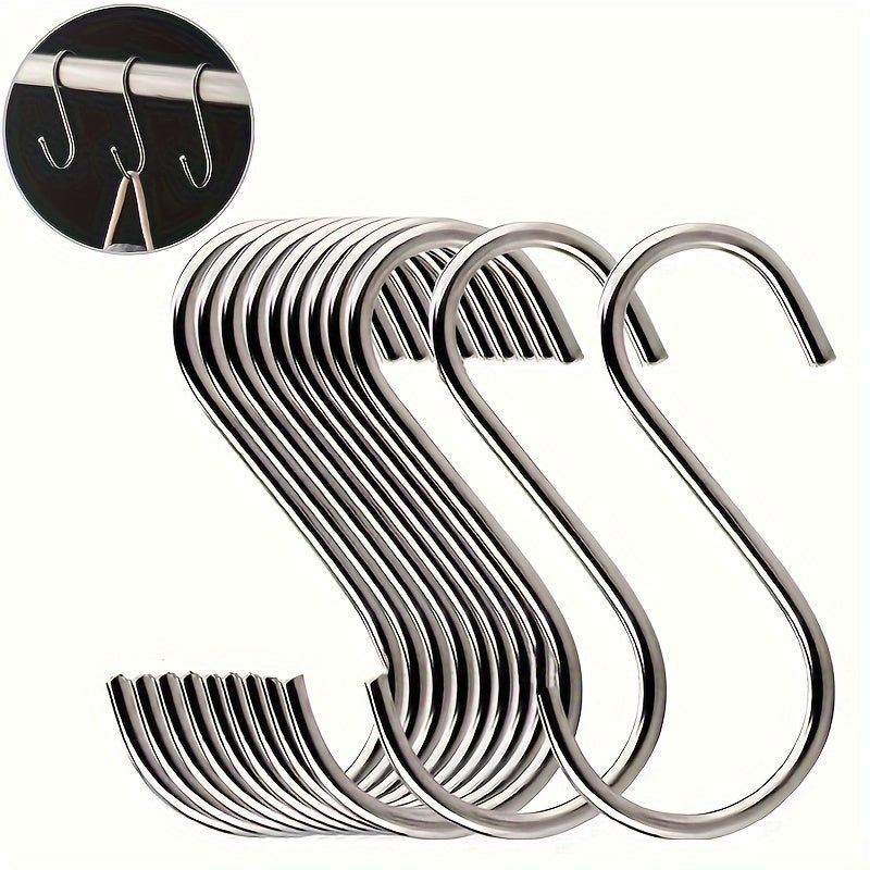 10 Stainless Steel S-Hooks for Kitchen Bathroom and Bedroom Hanging Towels Bags Accessories