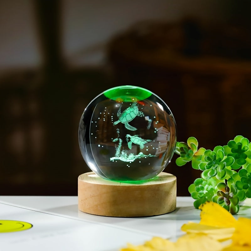 Crystal Ball with Wooden Light Base for Home Decor or Gift 5.99 cm
