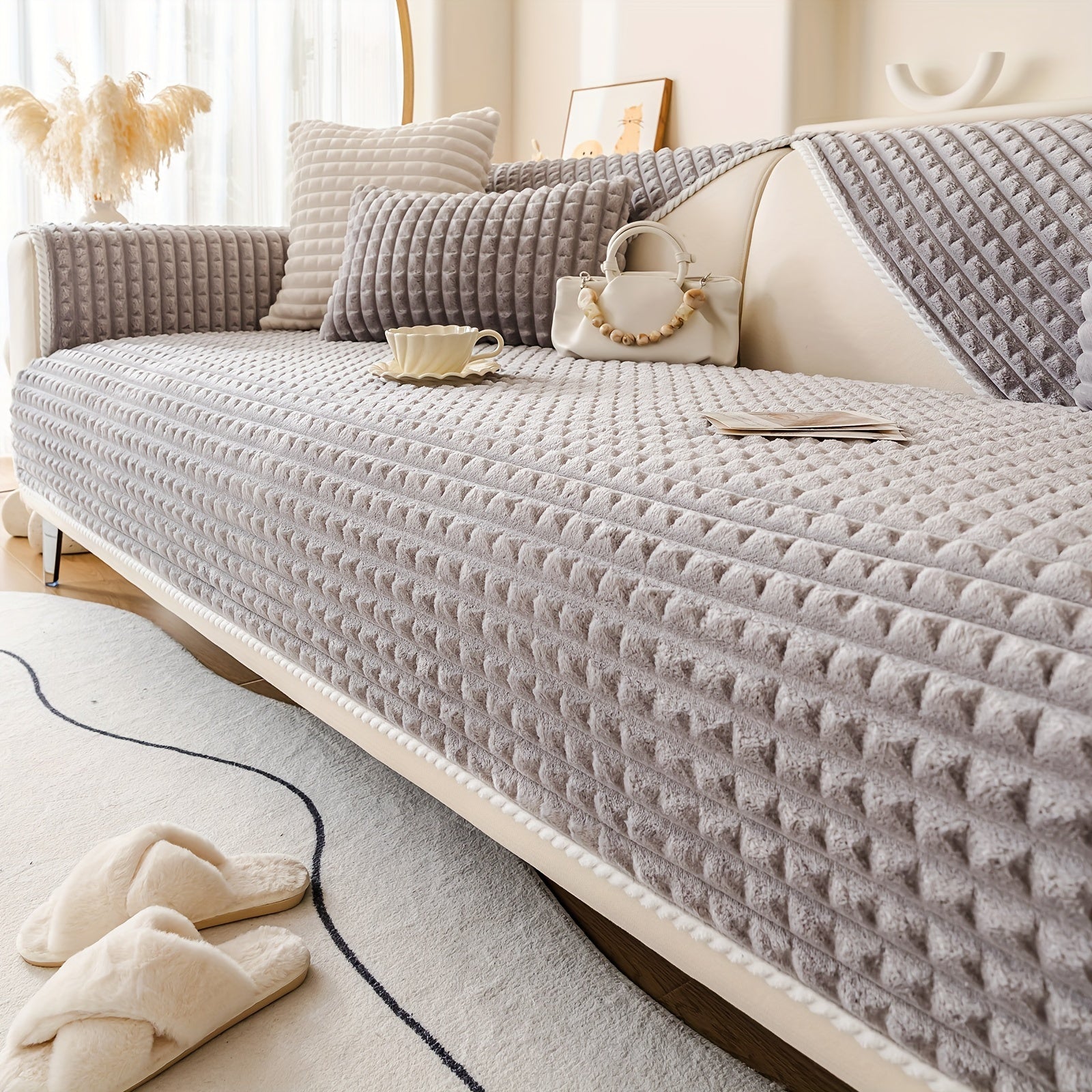 Нескользящая плюшевая накидка на диван для всей мебели, безопасная для домашних животных, легко очищается