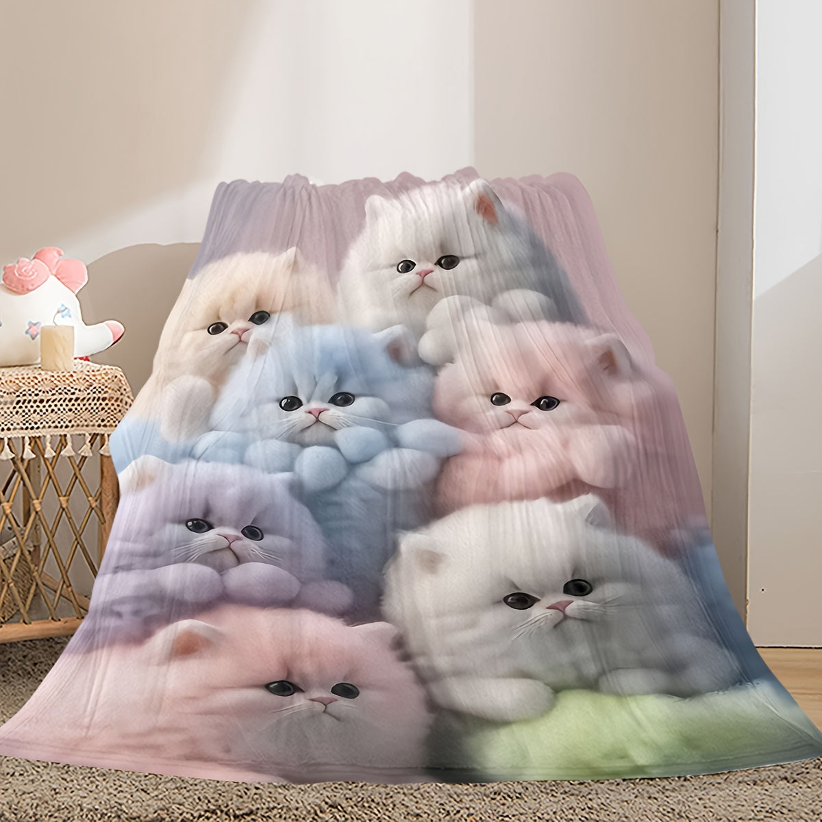 Reversible Flannel Throw Blanket with HD Animal Print for Couch Bed Travel