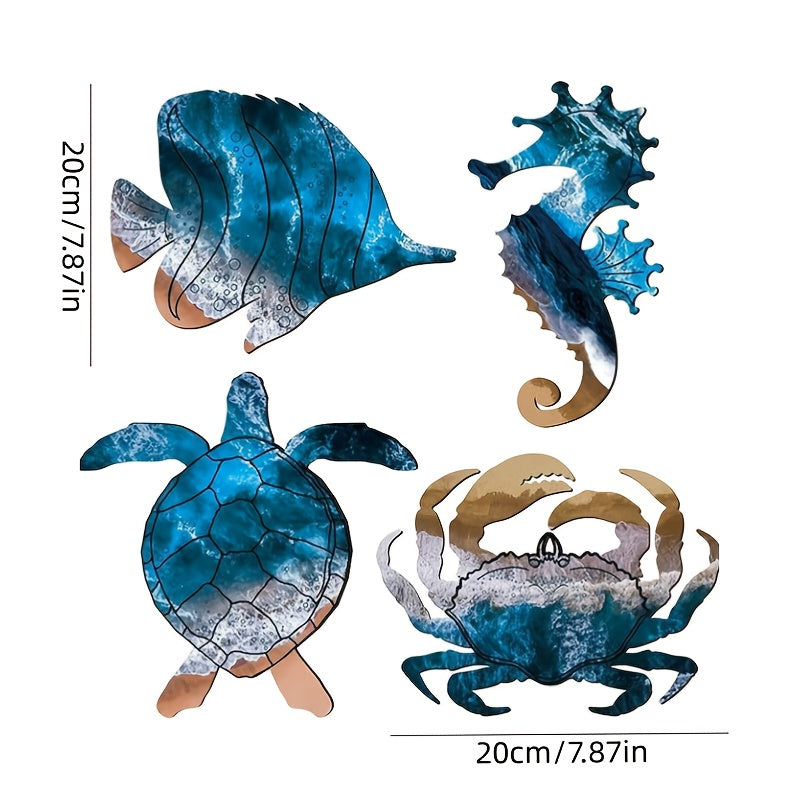 Metal Ocean Creatures Wall Art Sea Turtles Crabs Seahorses Swordfish Outdoor Decor