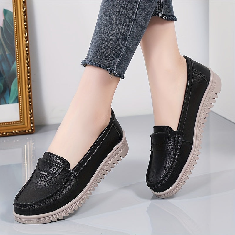 Women Slip-On Loafers Comfortable Non-Slip Casual Shoes Beige Black