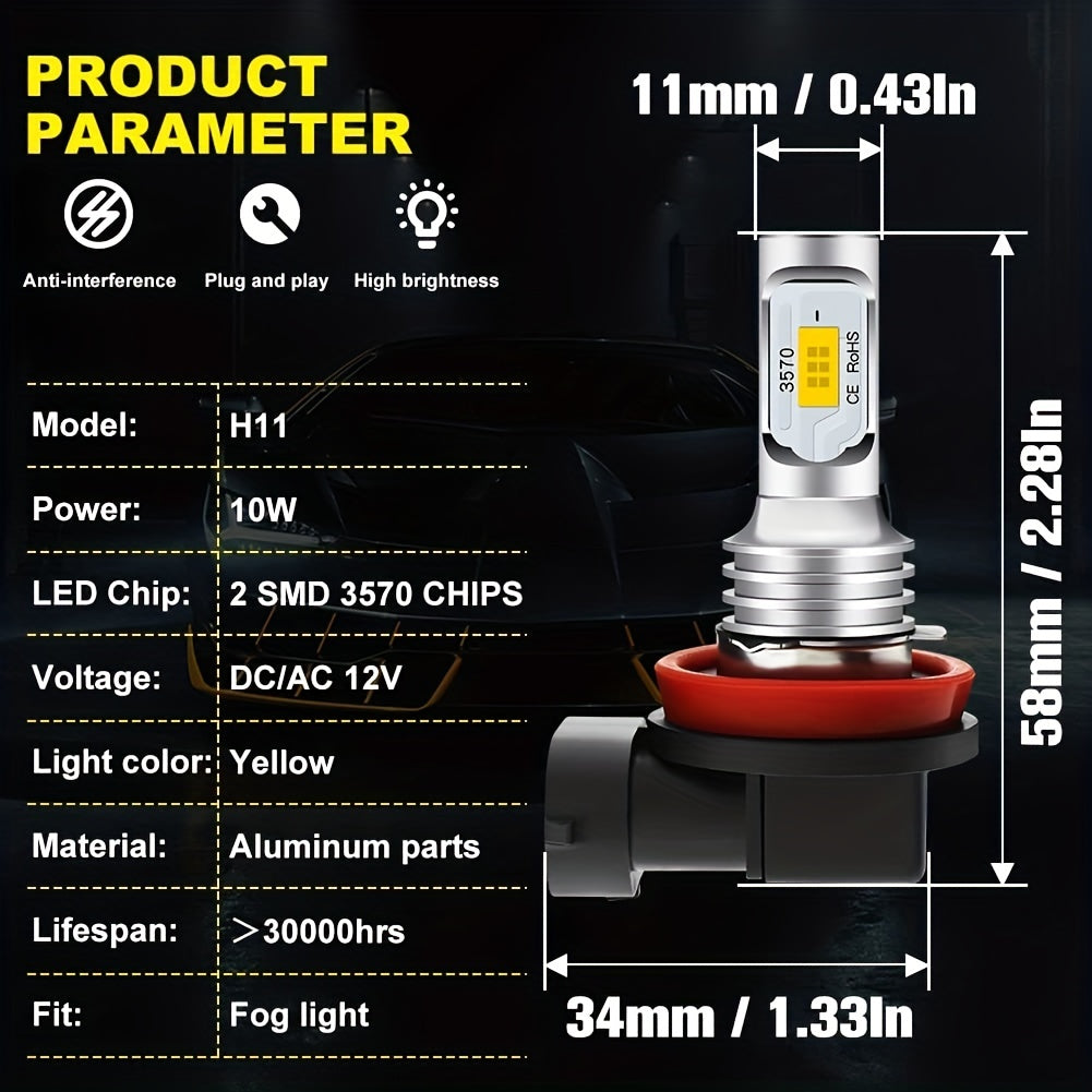 2 Pack LED Fog and Headlight Bulbs 6000K White Mini Quick Install
