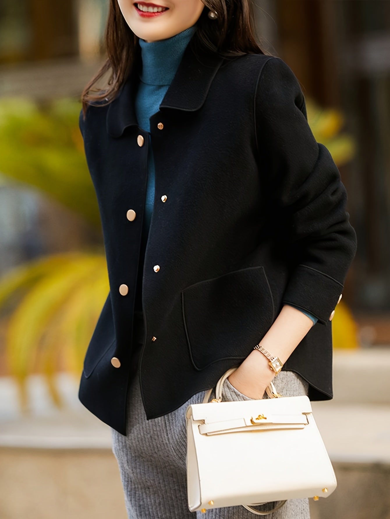 Women's Polyester Trench Coat Solid Color Long Sleeve Single-Breasted All-Season Outerwear