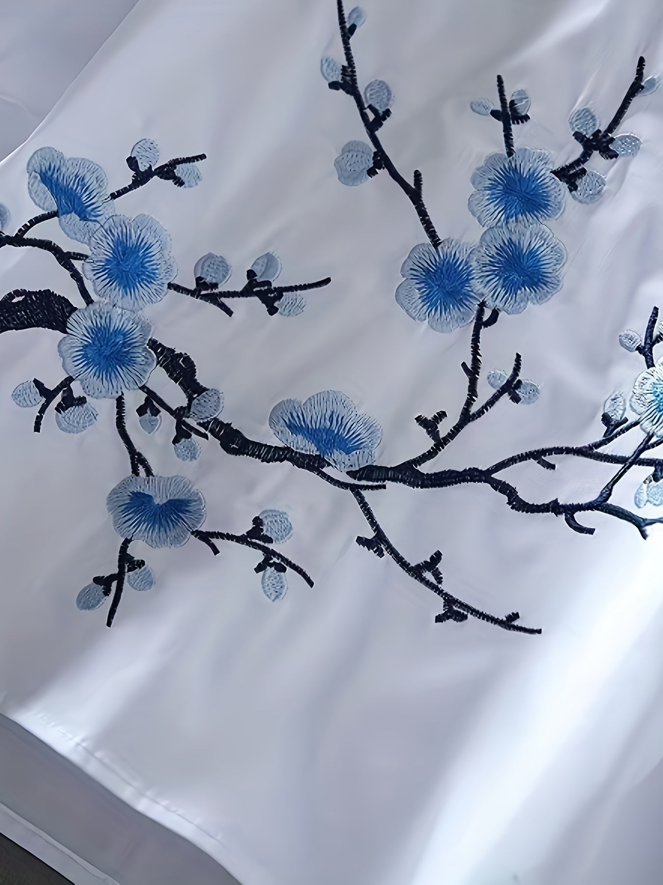 Women's White Embroidered Floral Shirt Polyester Woven for Vacation Spring Summer Autumn