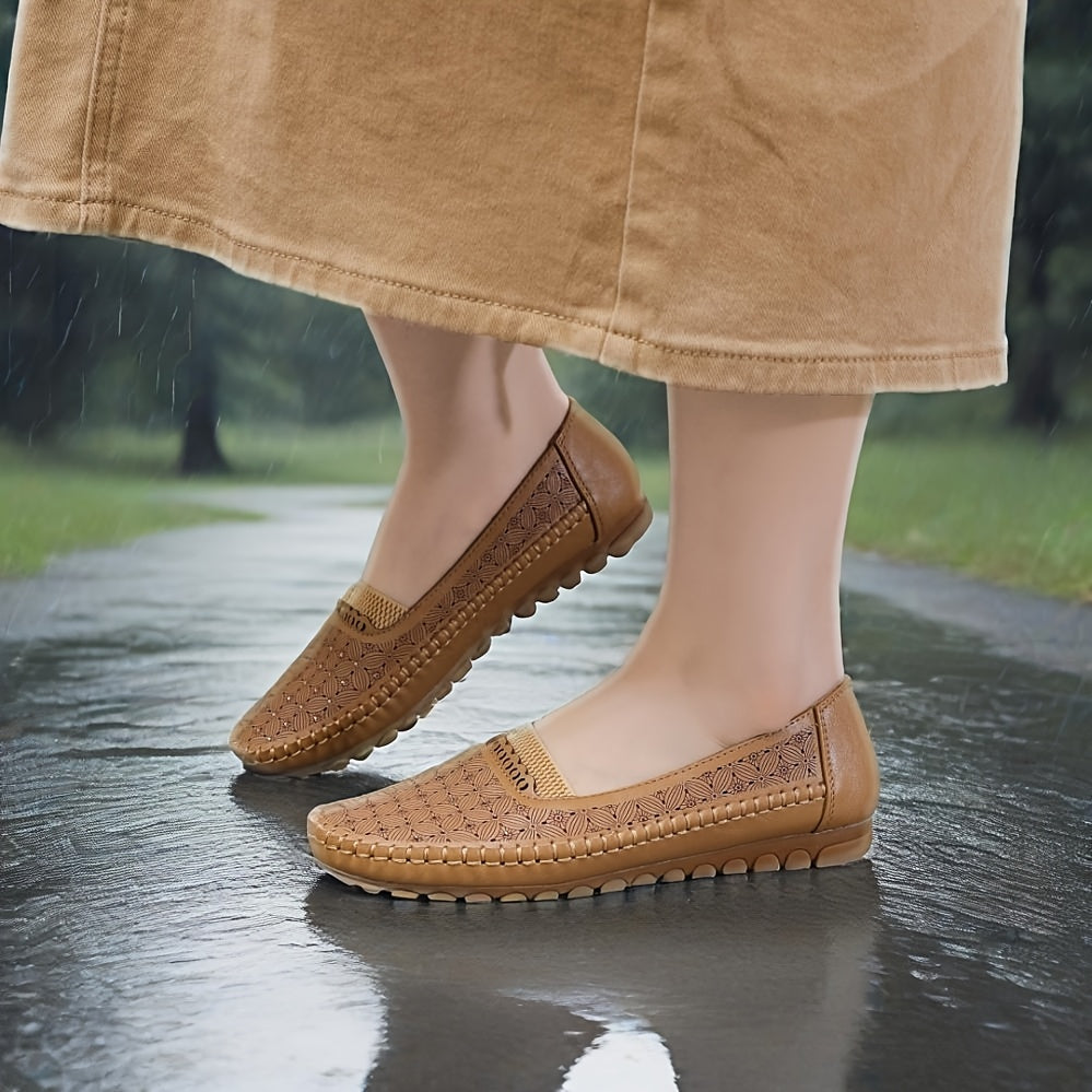 Women's Faux Leather Loafers Casual Slip-On Flats Black Solid