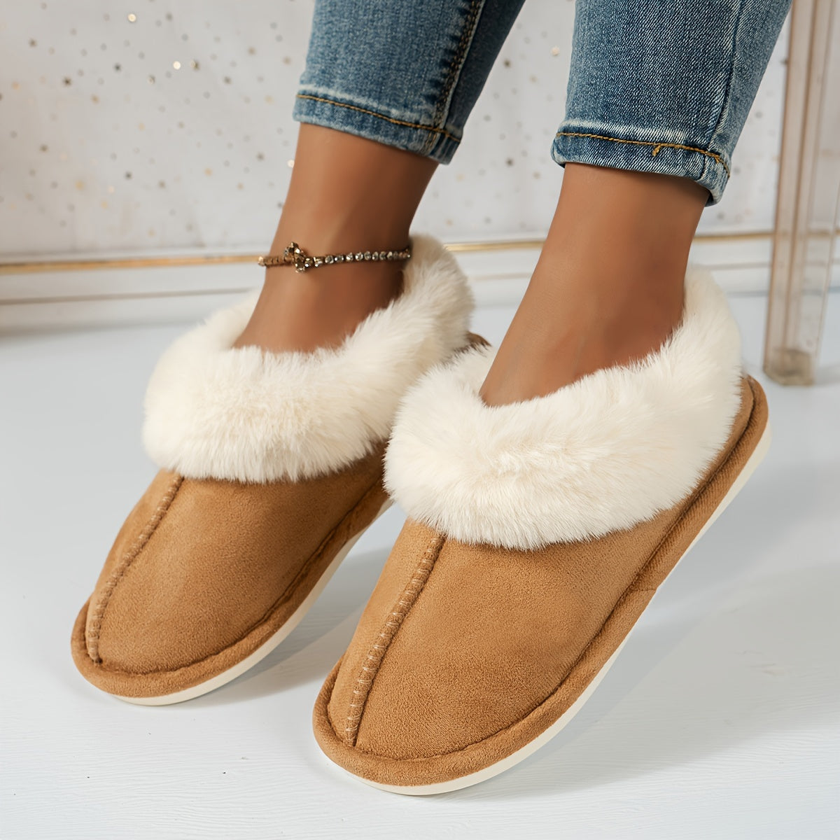 Women's Faux Fur Slippers Indoor Cozy Warm Non-Slip Boot Style