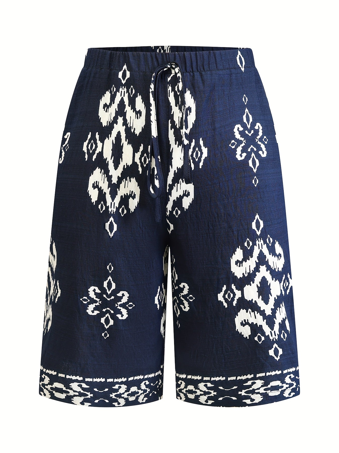 Широкие женские шорты макси с цветочным принтом Navy White, повседневные, летние, для пляжного отдыха