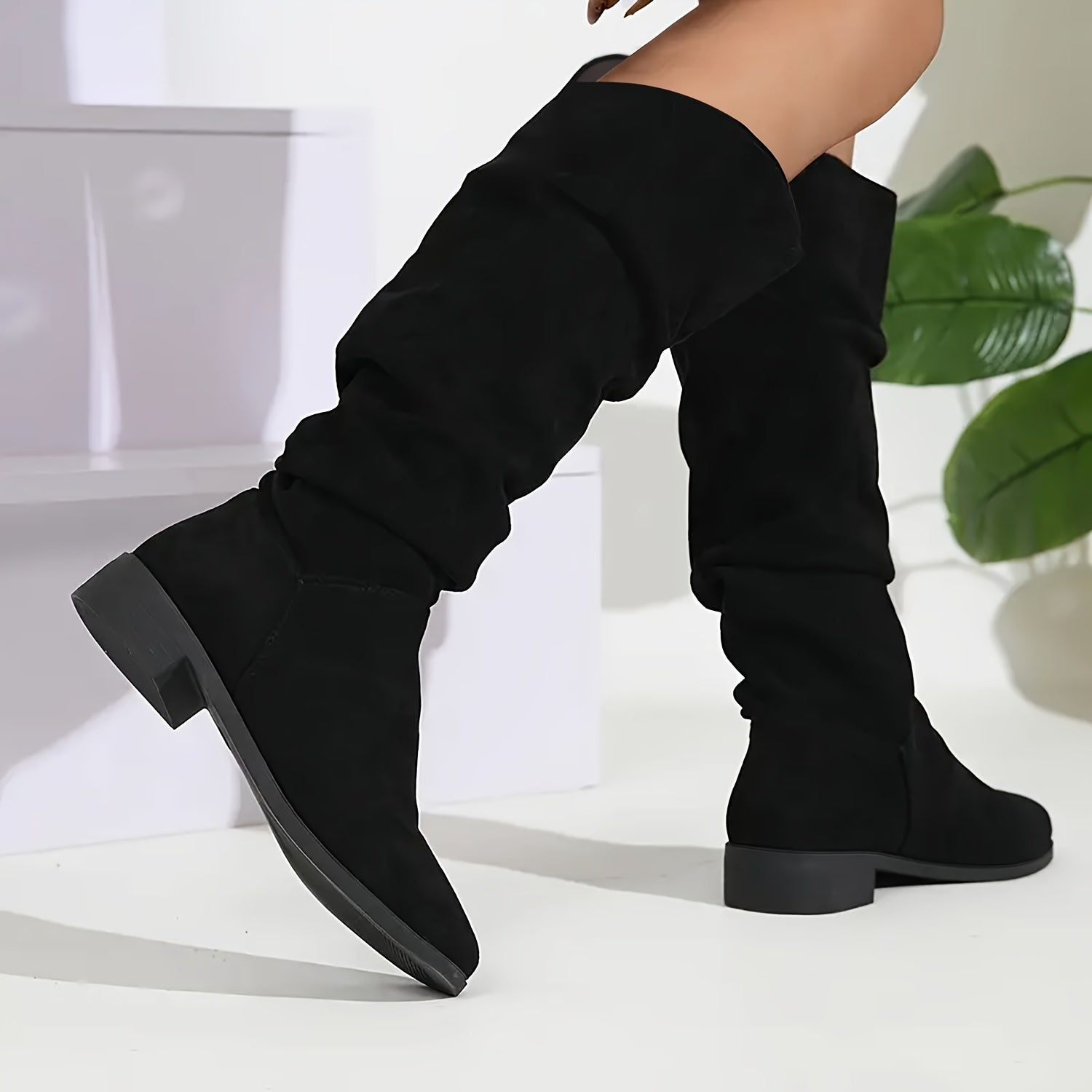 Women's Brown Mid-Calf Boots with Chunky Heel and Pointed Toe