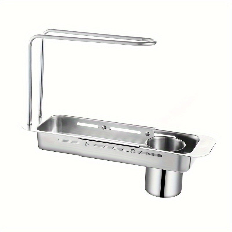 Expandable Stainless Steel Sink Drain Rack with Holder and Drying Basket