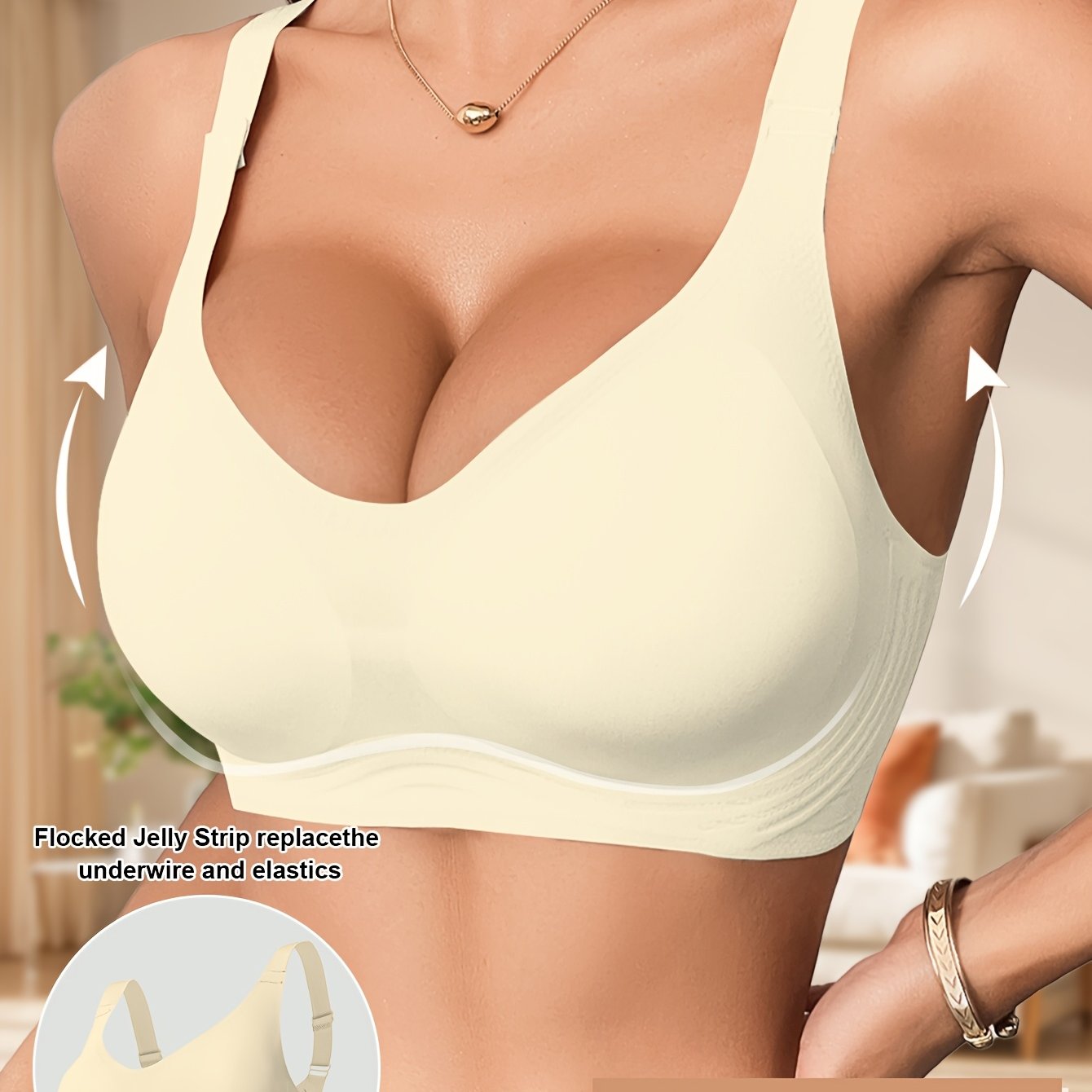 Women's Wireless Bra Full Coverage Polyamide Elastane Solid Color Knit Fabric Removable Pads