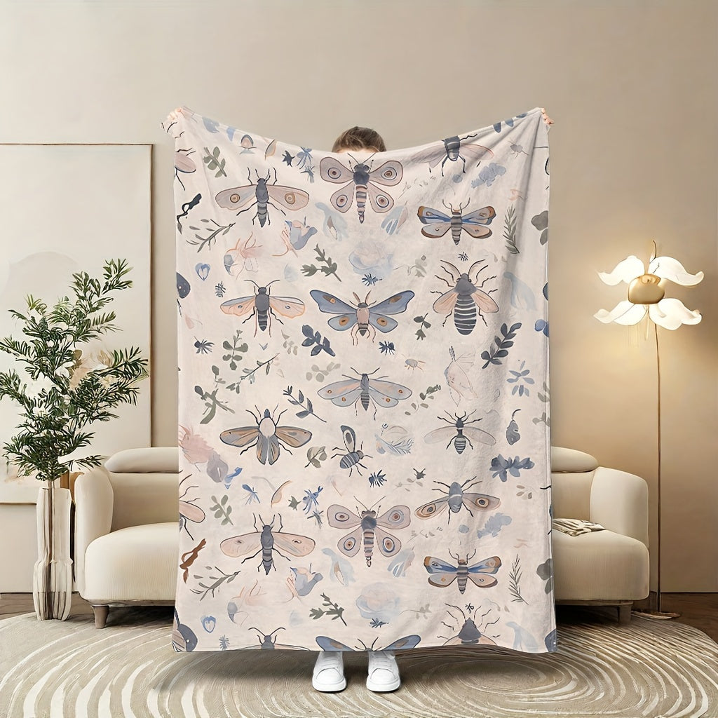 Insect Pattern Throw Blanket Coral Fleece Polyester Knit Lightweight Warm All Seasons